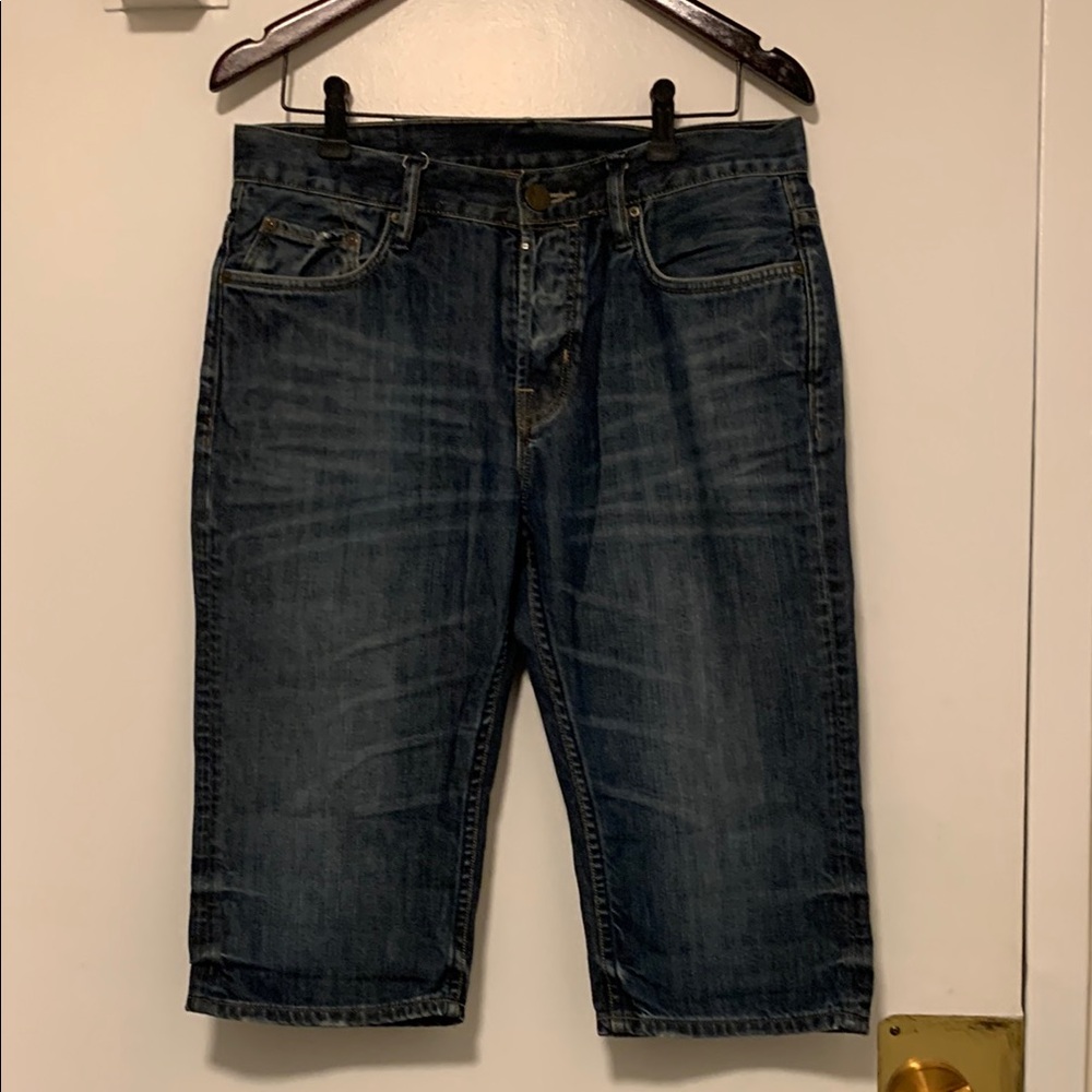 All Saints Blue Cropped Denim Short Relaxed Fit